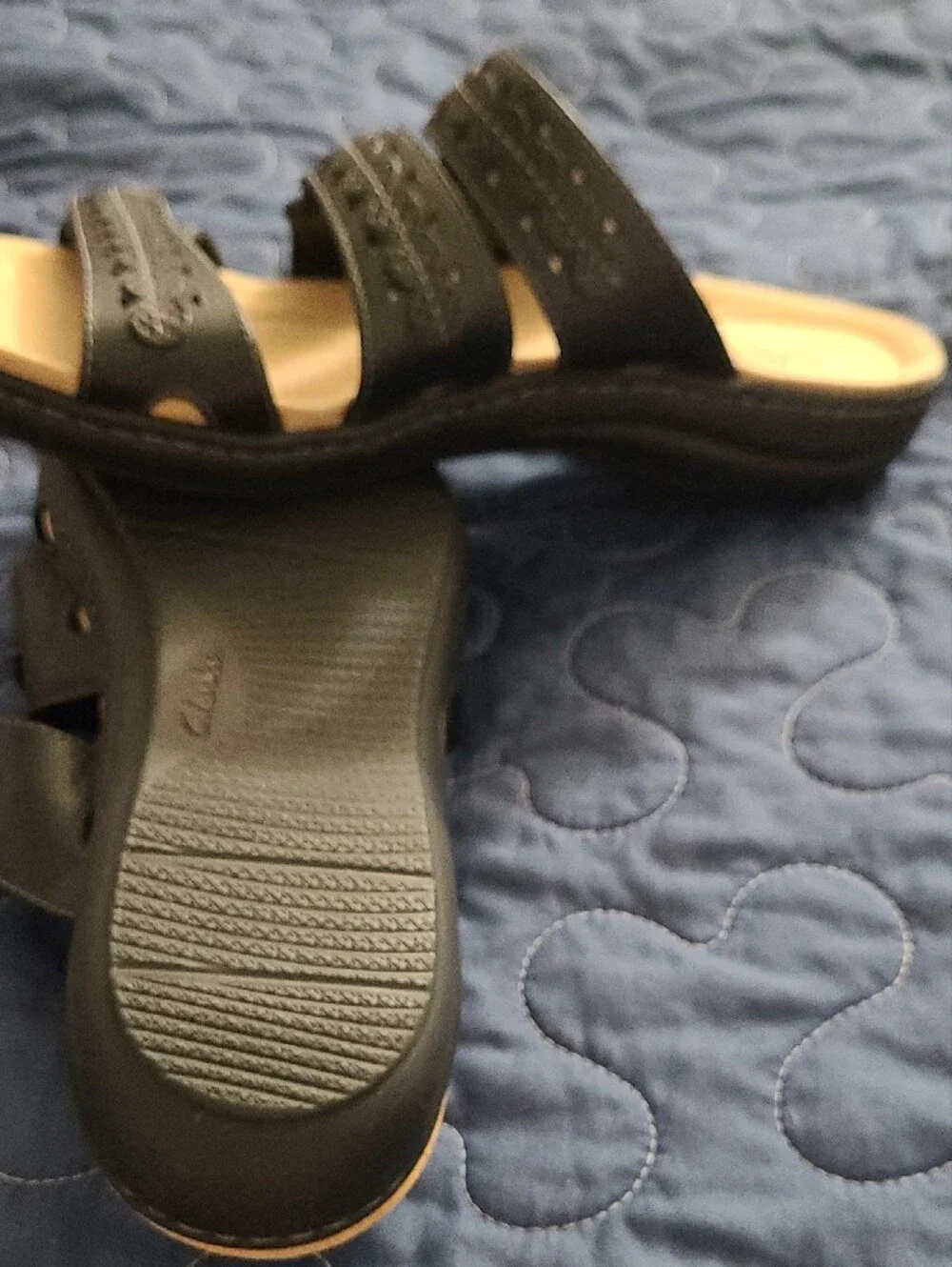Clarks Black Triple-Strap Comfort Sandals